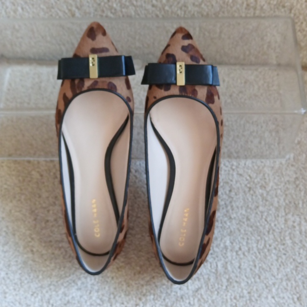 Like New Cole Haan Leather & Fur Upper with Leopard Print Flats - Picture 1 of 15